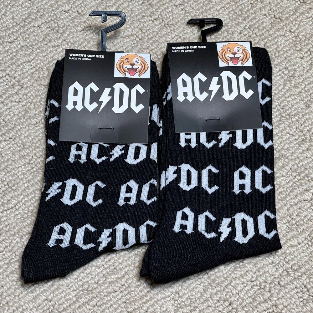2 ACDC New Novelty Crew Socks Size 6-12/13 - Men's/Women's -